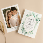 Watercolor Greenery Eucalyptus Elegant Photo Save The Date<br><div class="desc">Watercolor Greenery Eucalyptus Elegant Photo Save the Date. Easily personalise by replacing each info. Please upload a vertical/portrait photo. Make sure to check the preview before adding to cart. (Sample Photo by Jonathan Borba from Pexels)</div>
