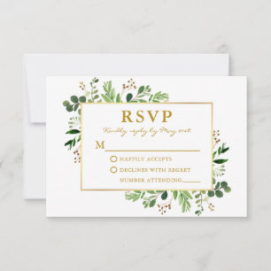 Watercolor Greenery Eucalyptus Gold Wedding RSVP Card