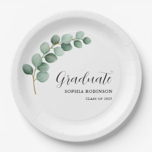 Watercolor Greenery Eucalyptus Graduation Party Paper Plate