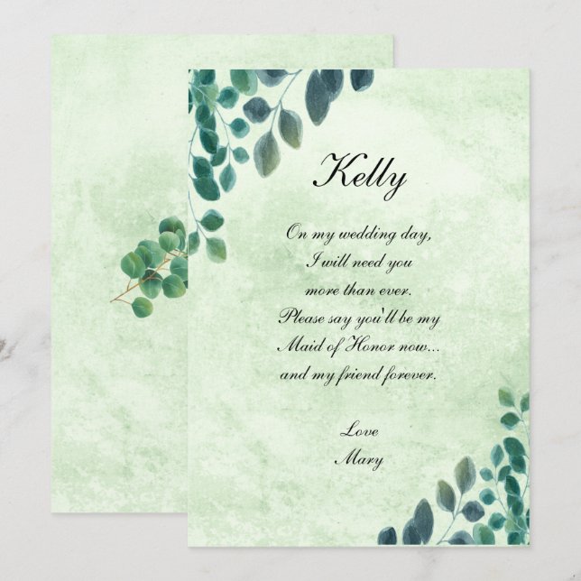 Watercolor Greenery Eucalyptus Leave Maid Of Honou Invitation (Front/Back)