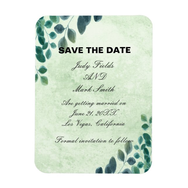 Watercolor Greenery Eucalyptus Leave Save The Date Magnet (Vertical)