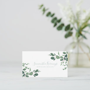 Watercolor Greenery Eucalyptus Leaves Elegant Calling Card
