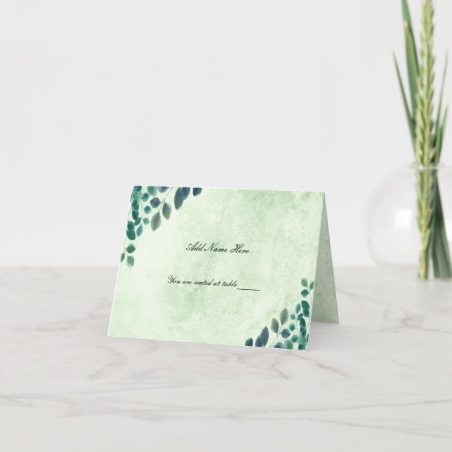 Watercolor Greenery Eucalyptus Leaves Place Card (Front)