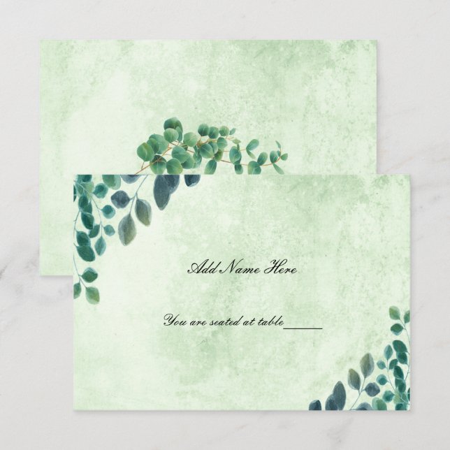 Watercolor Greenery Eucalyptus Leaves Place Card (Front/Back)