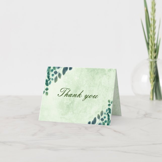 Watercolor Greenery Eucalyptus Leaves Thank You Card (Front)