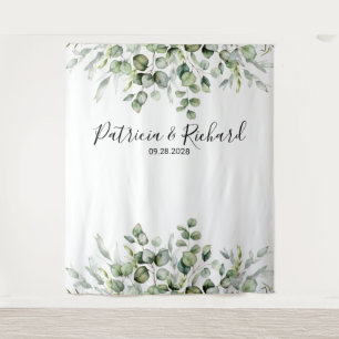 Watercolor Greenery Eucalyptus Wedding Backdrop Tapestry