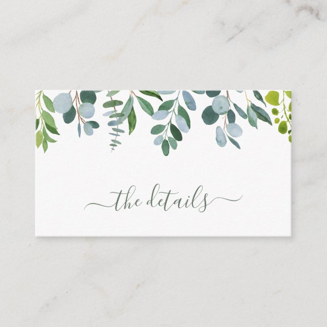 Watercolor greenery, eucalyptus Wedding, Details Enclosure Card (Front)