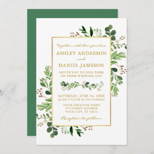 Watercolor Greenery Eucalyptus Wedding Gold Invitation