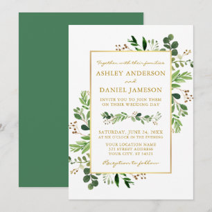 Watercolor Greenery Eucalyptus Wedding Gold Invitation