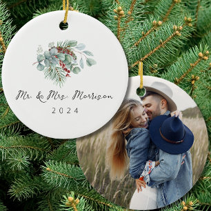 Watercolor Greenery Eucalyptus Wedding Photo Green Ceramic Tree Decoration