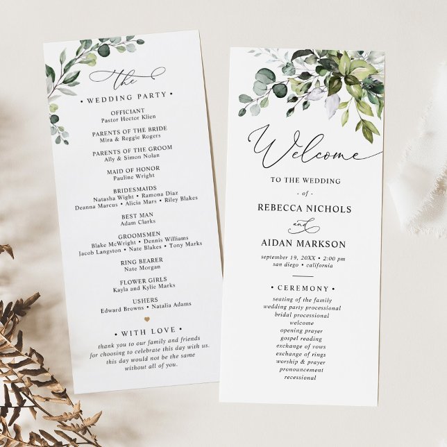 Watercolor Greenery Eucalyptus Wedding Program Menu (Creator Uploaded)
