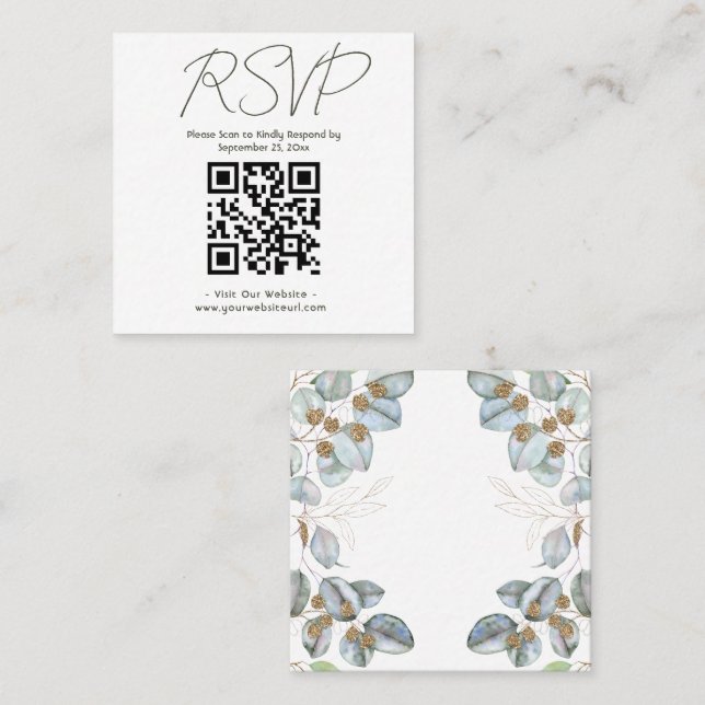 Watercolor Greenery Eucalyptus Wedding  Square Business Card (Front/Back)