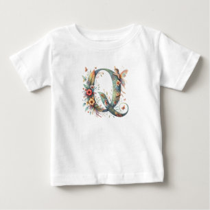 Watercolor Greenery Fairies Monogram Letter Q Baby T-Shirt