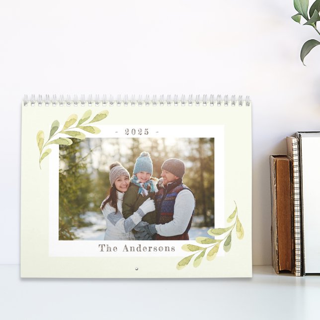 Watercolor Greenery Family Photo Calendar (Creator Uploaded)
