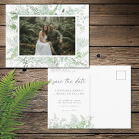 Watercolor Greenery Fern Rustic Save Date Photo