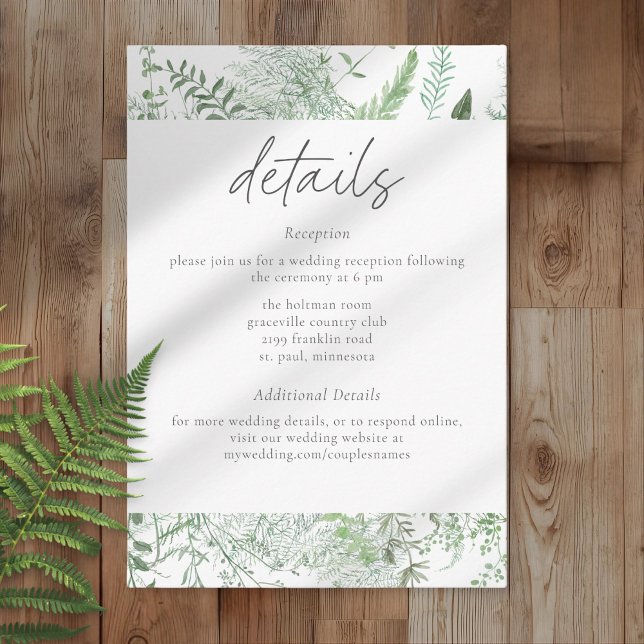 Watercolor Greenery Fern Rustic Wedding Enclosure Card (Creator Uploaded)