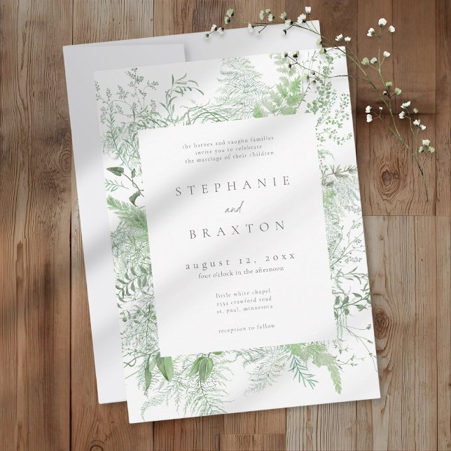Watercolor Greenery Fern Rustic Wedding Invitation (Watercolor Greenery Fern Rustic Wedding Invitation)