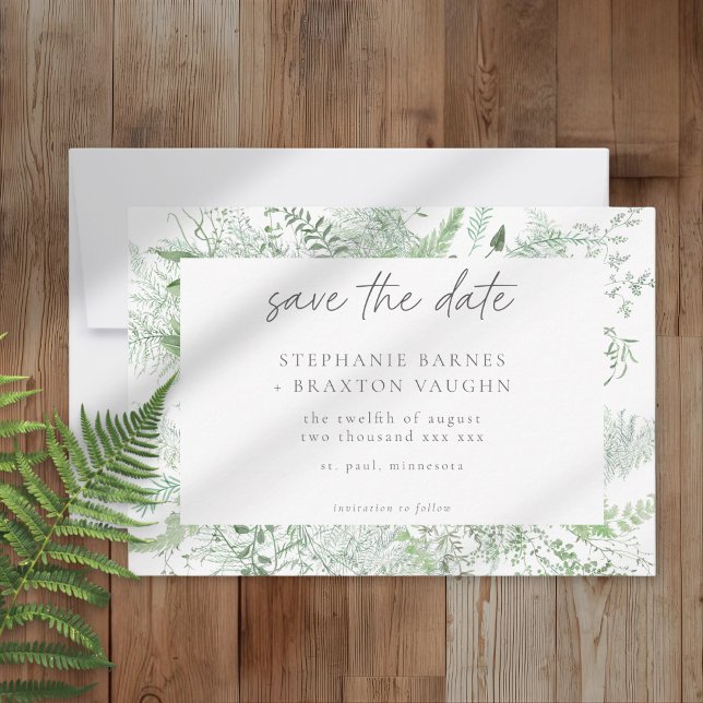 Watercolor Greenery Fern Rustic Wedding Save The Date (Creator Uploaded)