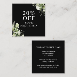 Watercolor Greenery Floral Black And White Discount Card