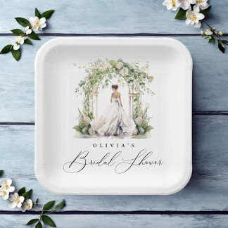 Watercolor Greenery Floral Bridal Shower Paper Plate