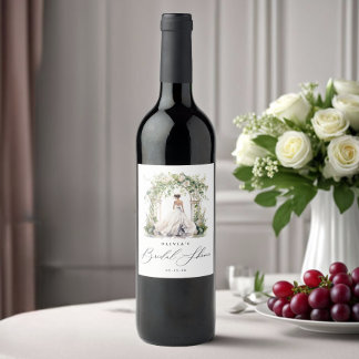 Watercolor Greenery Floral Bridal Shower Wine Label