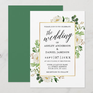 Watercolor Greenery Floral Calligraphy Wedding Invitation