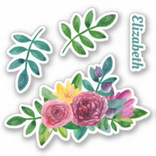Watercolor greenery floral. Flowers and foliage