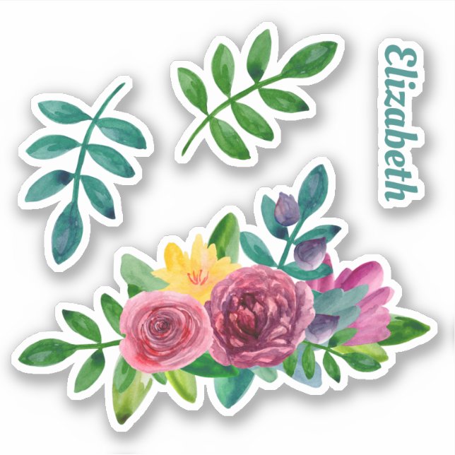 Watercolor greenery floral. Flowers and foliage (Front)
