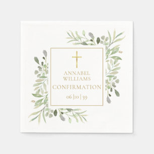 Watercolor Greenery Floral Gold Confirmation Napkin