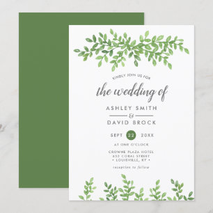 Watercolor Greenery Floral Leaves Modern Wedding Invitation