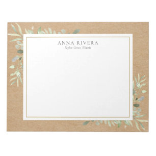 Watercolor Greenery Floral Rustic Kraft Boho Notepad