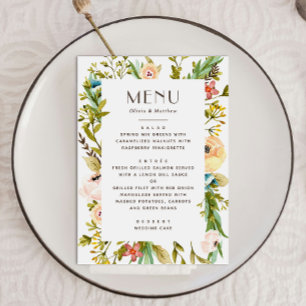 Watercolor greenery floral summer rustic wedding menu