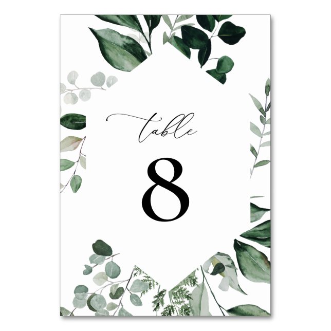 watercolor greenery floral table number (Front)