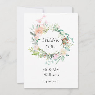 Watercolor Greenery Floral Wedding Thank You Card