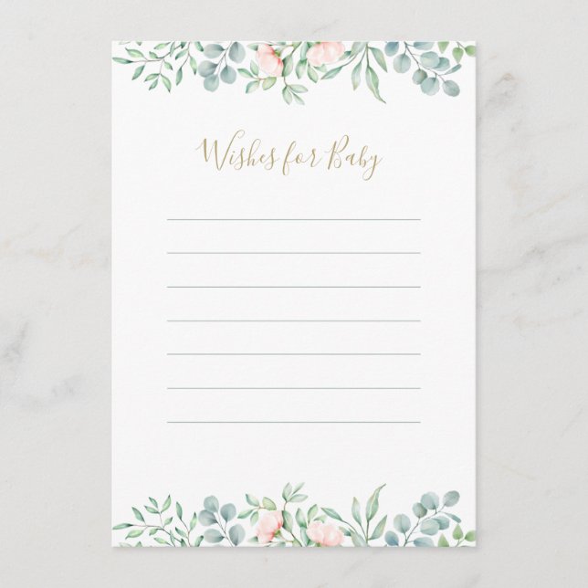 Watercolor Greenery Floral Wishes Baby Shower Advice Card (Front)