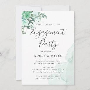 Watercolor Greenery Flowers Engagement Party Invitation