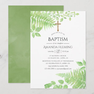 Watercolor Greenery Foliage Baptism or Christening Invitation