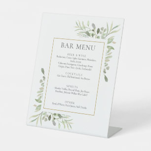 Watercolor Greenery Foliage Bar Menu Pedestal Sign