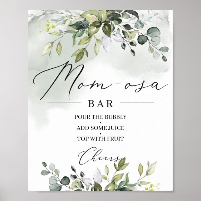 Watercolor greenery foliage boho mom-osa bar poster (Front)