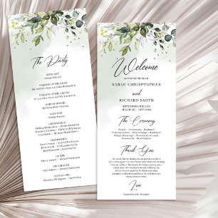 Watercolor Greenery foliage boho wedding Programme