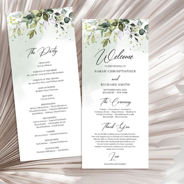 Watercolor Greenery foliage boho wedding Programme (Watercolor Greenery foliage boho wedding Program)