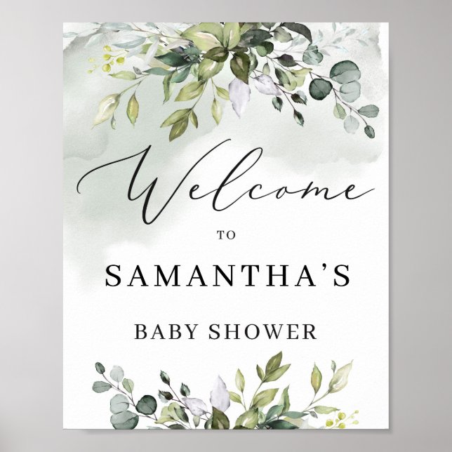 Watercolor greenery foliage boho welcome sign (Front)