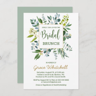 Watercolor greenery foliage Bridal Brunch Invitation
