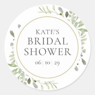Watercolor Greenery Foliage Bridal Shower Classic Round Sticker