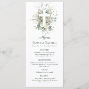 Watercolor Greenery Foliage Cross Baptism Menu