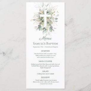 Watercolor Greenery Foliage Cross Baptism Menu