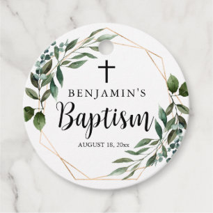 Watercolor Greenery Foliage Gold Baptism Favour Ta Favour Tags
