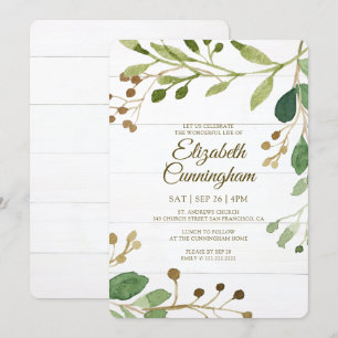 Watercolor Greenery Foliage Greenery Memorial Invitation