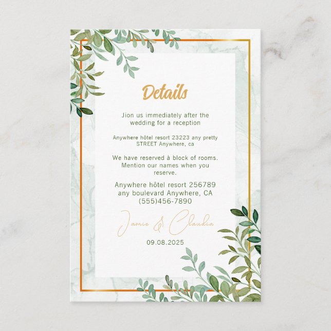 Watercolor greenery foliage leaves wedding enclosure card (Front)