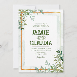 Watercolor greenery foliage leaves wedding invitation